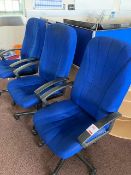 Three blue swivel office chairs