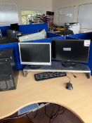Unbranded tower (no hard drive), two monitors, keyboard, mouse
