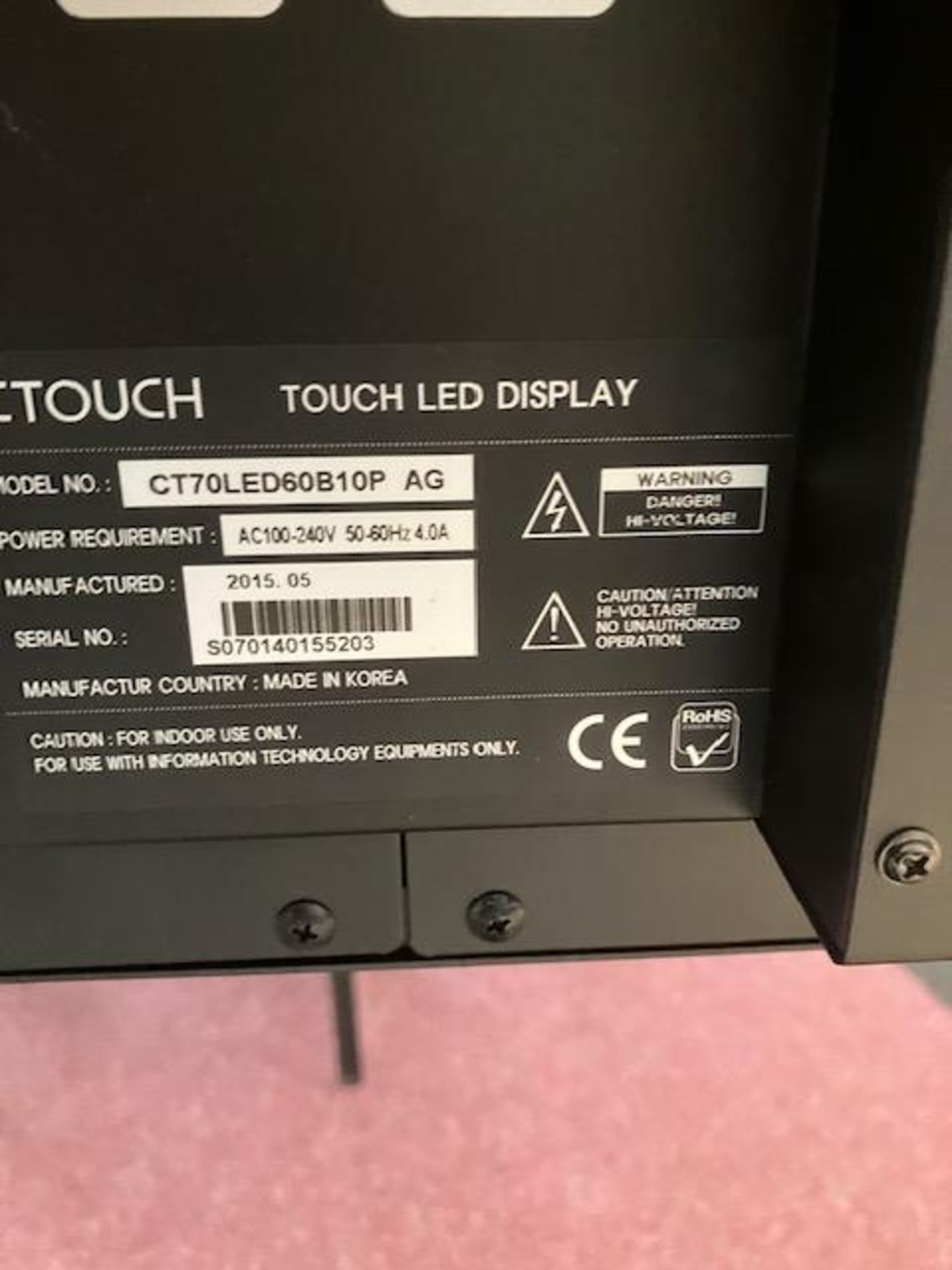 C Touch LED display, model no. CT70LED60D10P, serial no. 5075145155203, version SO7014015208-003N, m - Image 2 of 4