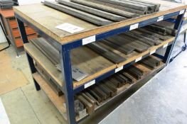 Steel frame three shelf workbench, approx 1500 x 900mm