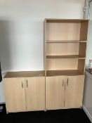 Two wood effect storage cupboards, 800 x 1.85 and 800 x 800mm