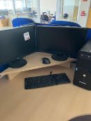 Zoostorm Core i5 tower (no hard drive), two monitors, keyboard & mouse