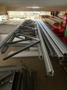 Four bays of boltless racking, approx 7m high x 3m wide (dismantled)