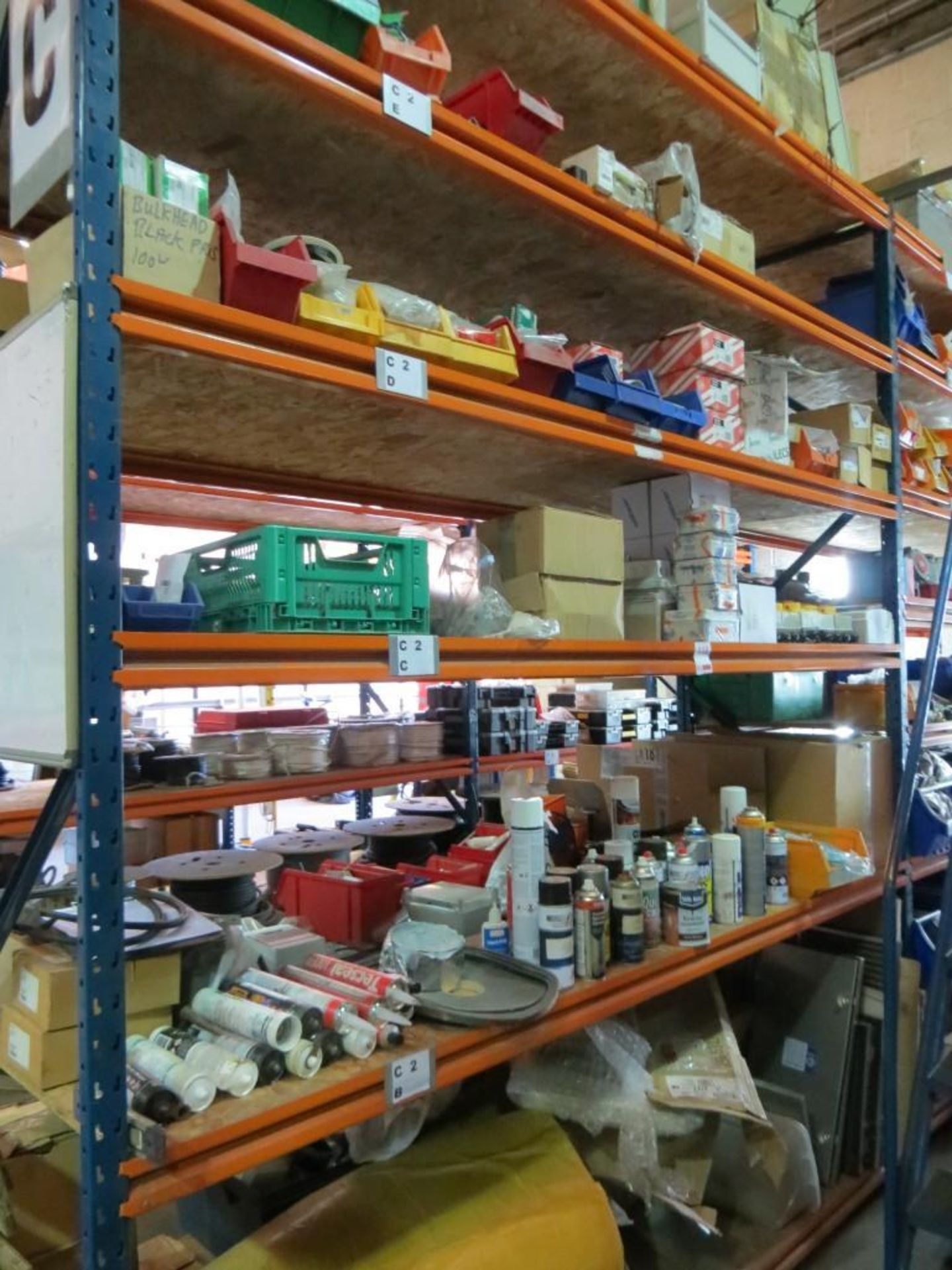 Six shelves of sealants, electrical enclosures, metal boxes, distribution boards, switch connectors, - Image 6 of 8