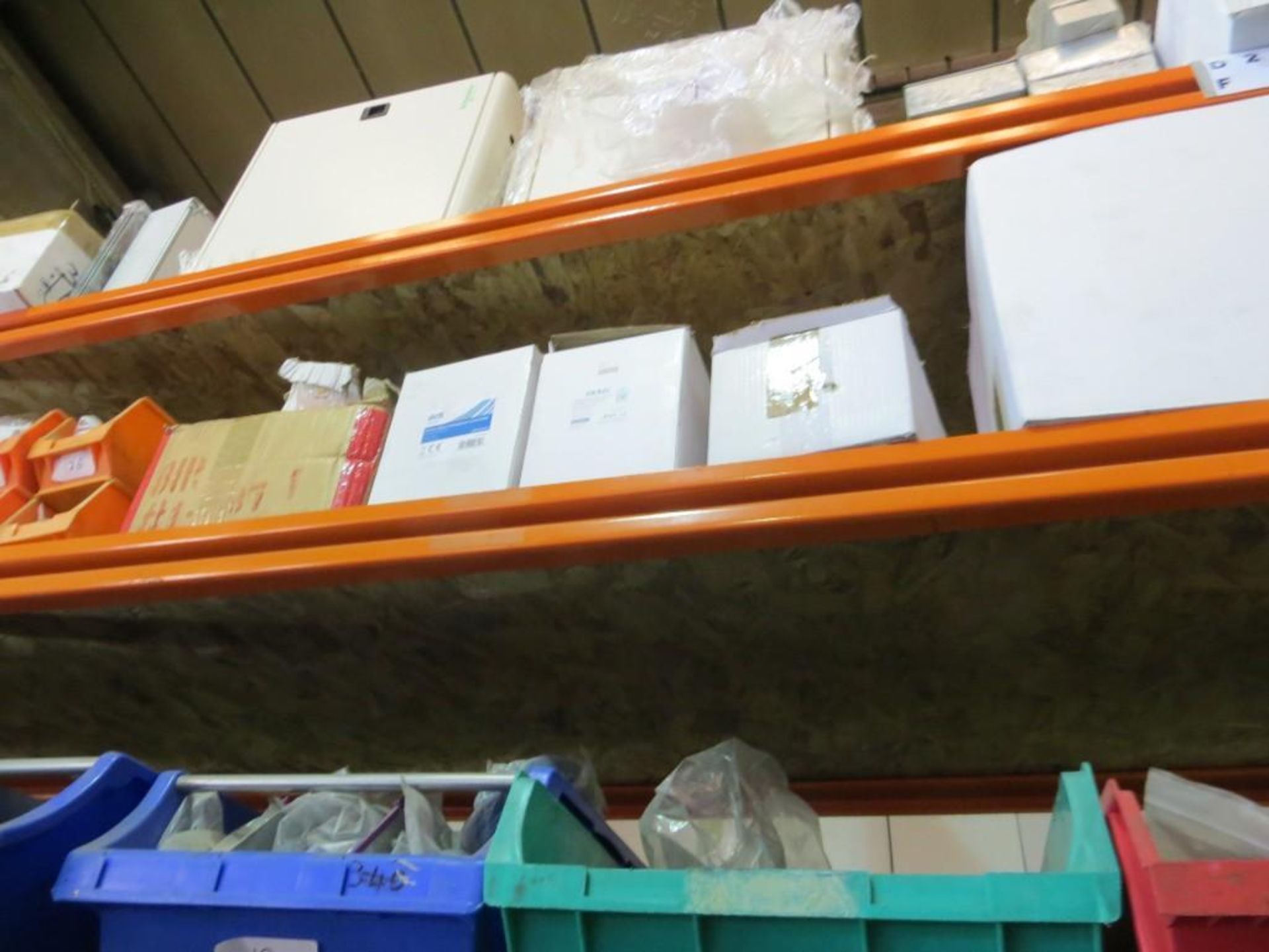 Six shelves of sealants, electrical enclosures, metal boxes, distribution boards, switch connectors, - Image 3 of 8