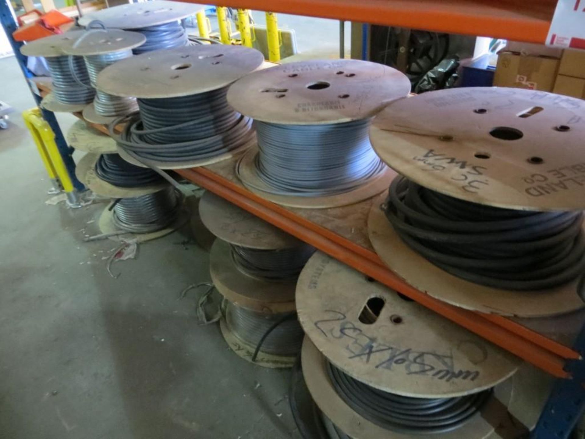 Eight shelves of various reels of electrical cables (approx 95) - Image 3 of 6