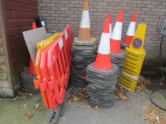 Quantity of assorted road cones and pedestrian safety barriers