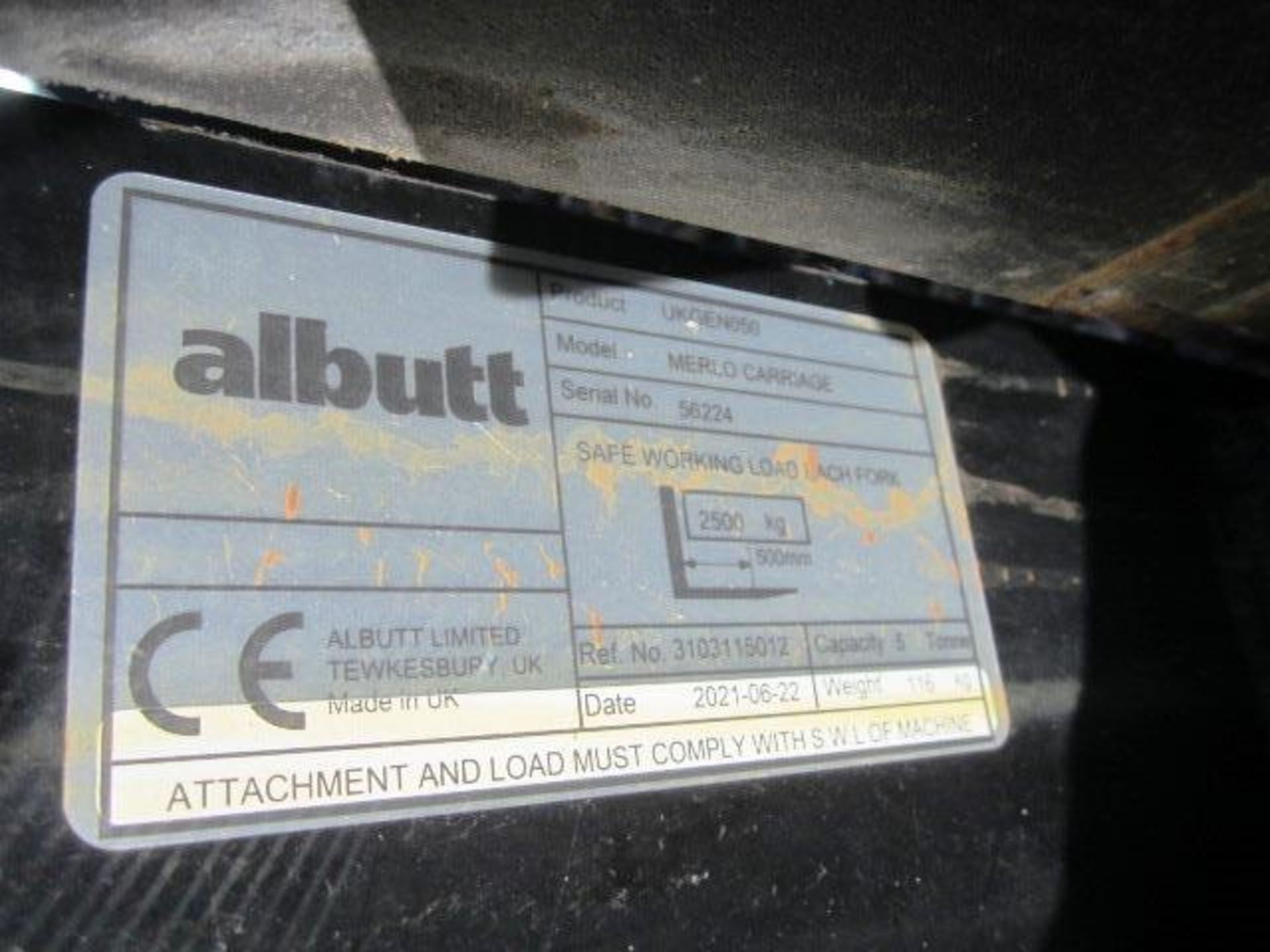 Albutt Merlo forklift carriage, serial number 56224, capacity 5 ton (2021) - Image 3 of 4