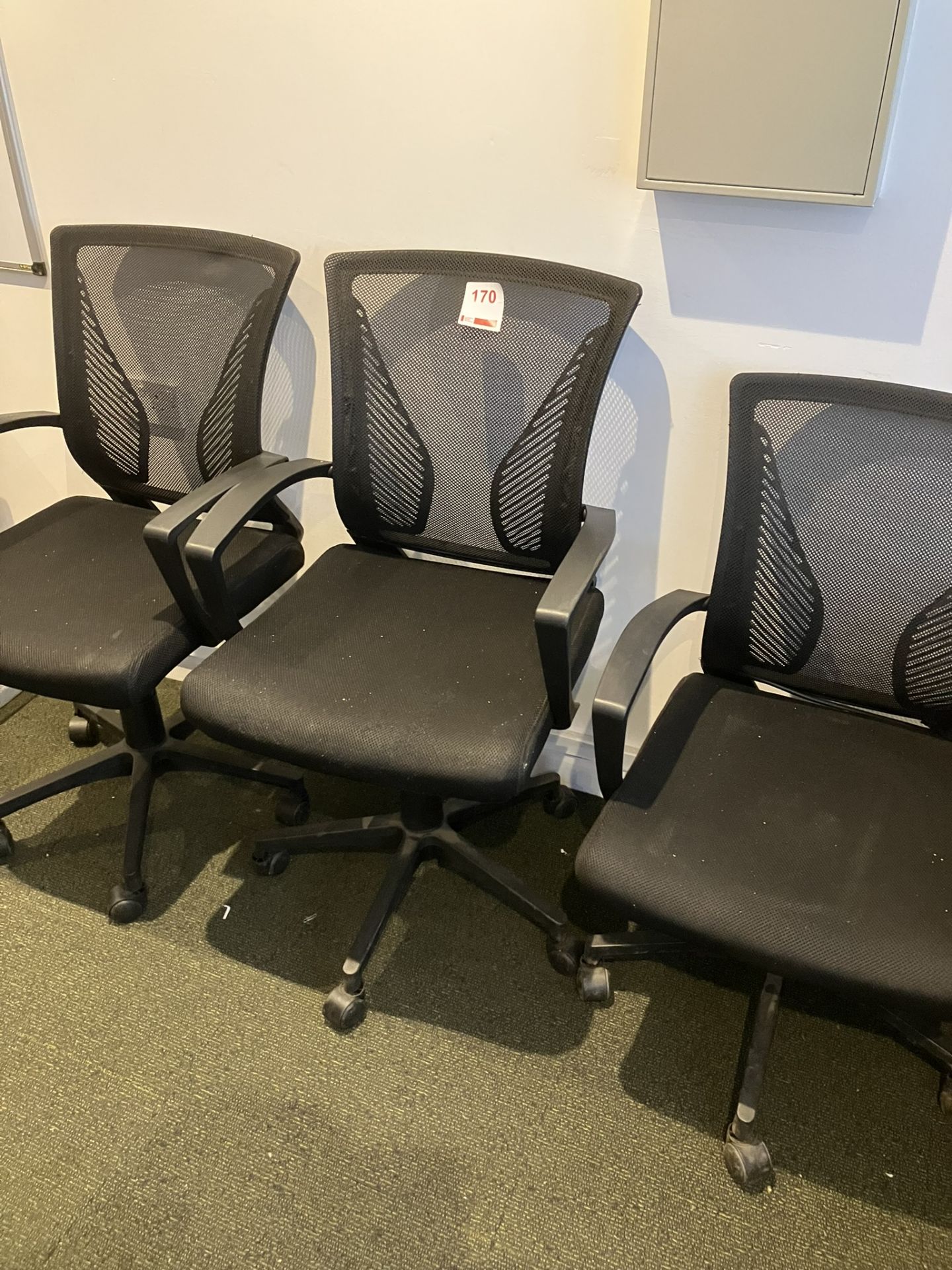 Three black upholstered swivel office chairs - Image 2 of 3