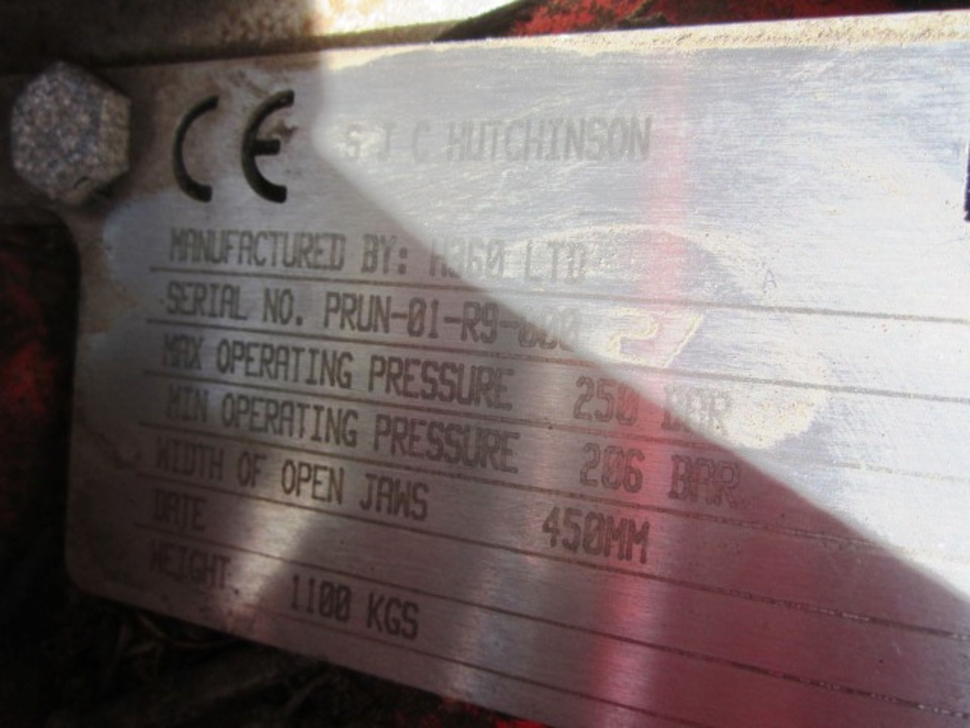 SJC Hutchinson shears, model H360, serial number PRUN-01-R9-00027, operating pressure max 250 bar, - Image 6 of 7