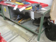Metal workbench with single drawer including storage & shelf, approx. 2m x 750mm, with 5" bench