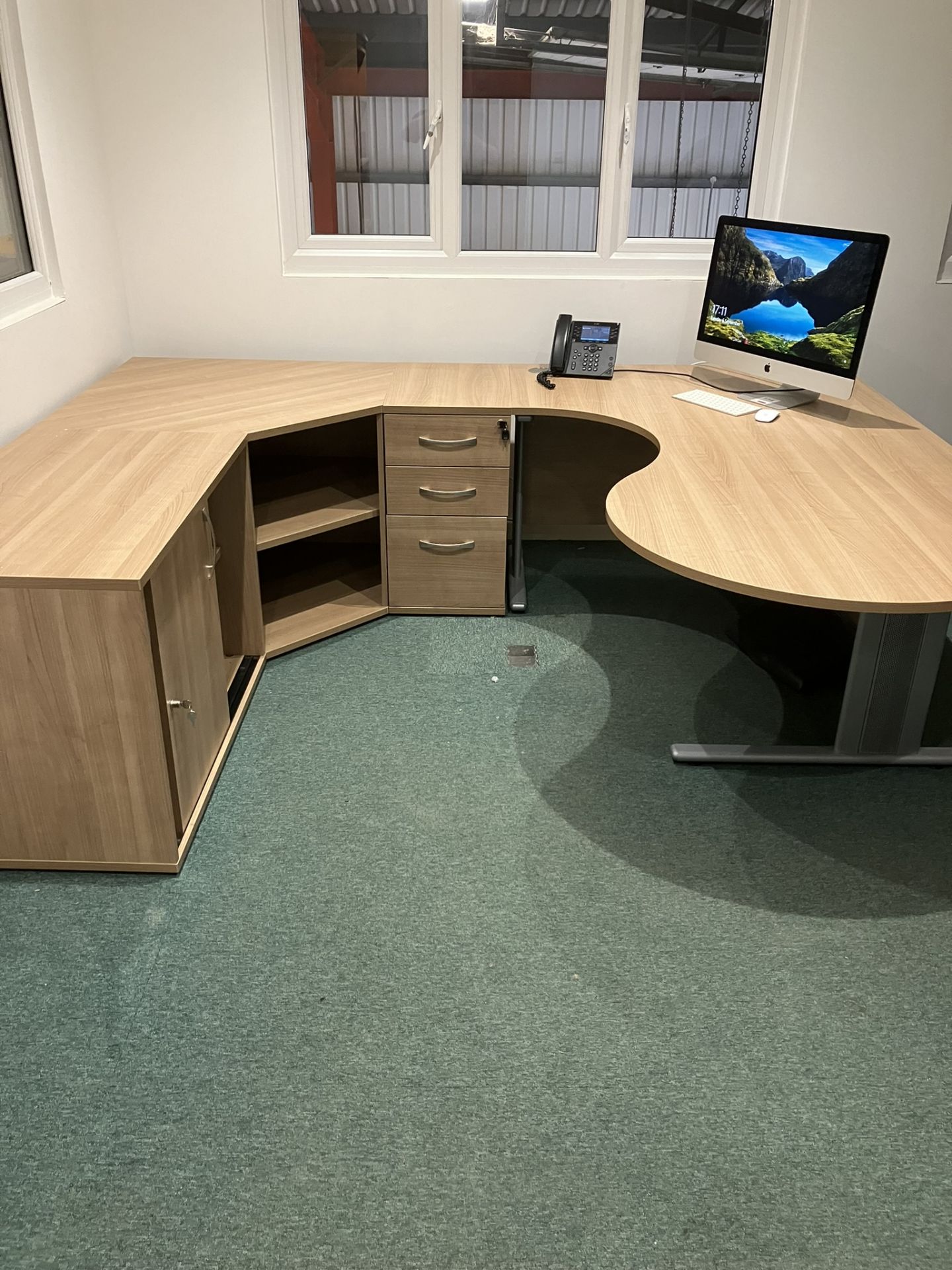 Office workstation to include pedestal and sliding door cupboard - Image 2 of 3
