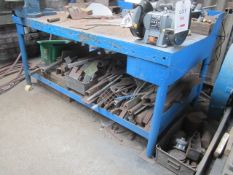 Steel workbench, 6" bench vice and contents (excludes Bauker grinder)