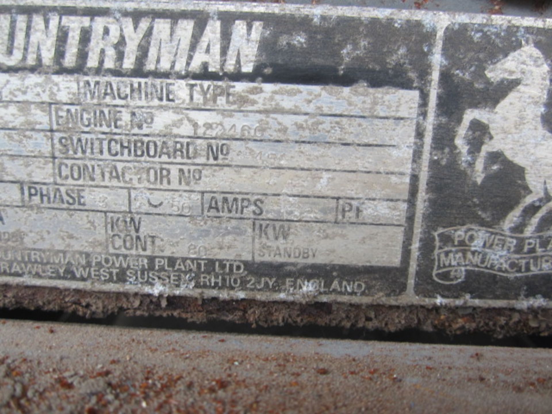 Countryman BTFHSC 100 stand by generator, skid mounted, Generator No. 2521 110, Engine No. 122460, - Image 5 of 7