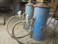 Four blue shot blast hoppers, vessel dimensions 500 x 1300mm