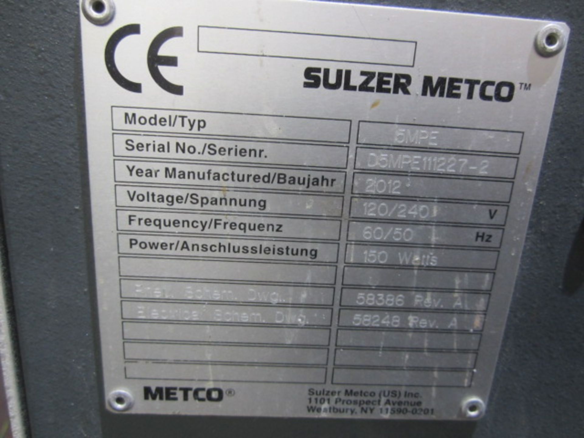 Sulzer Metco 5MPE powder feed unit, serial no. D5MPE111227-2 (2012) Please note: Acceptance of the - Image 5 of 5