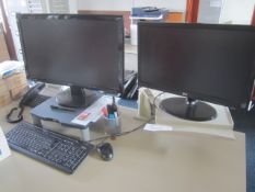 HP Computer system with 2 x flat screen monitors, keyboard and mouse