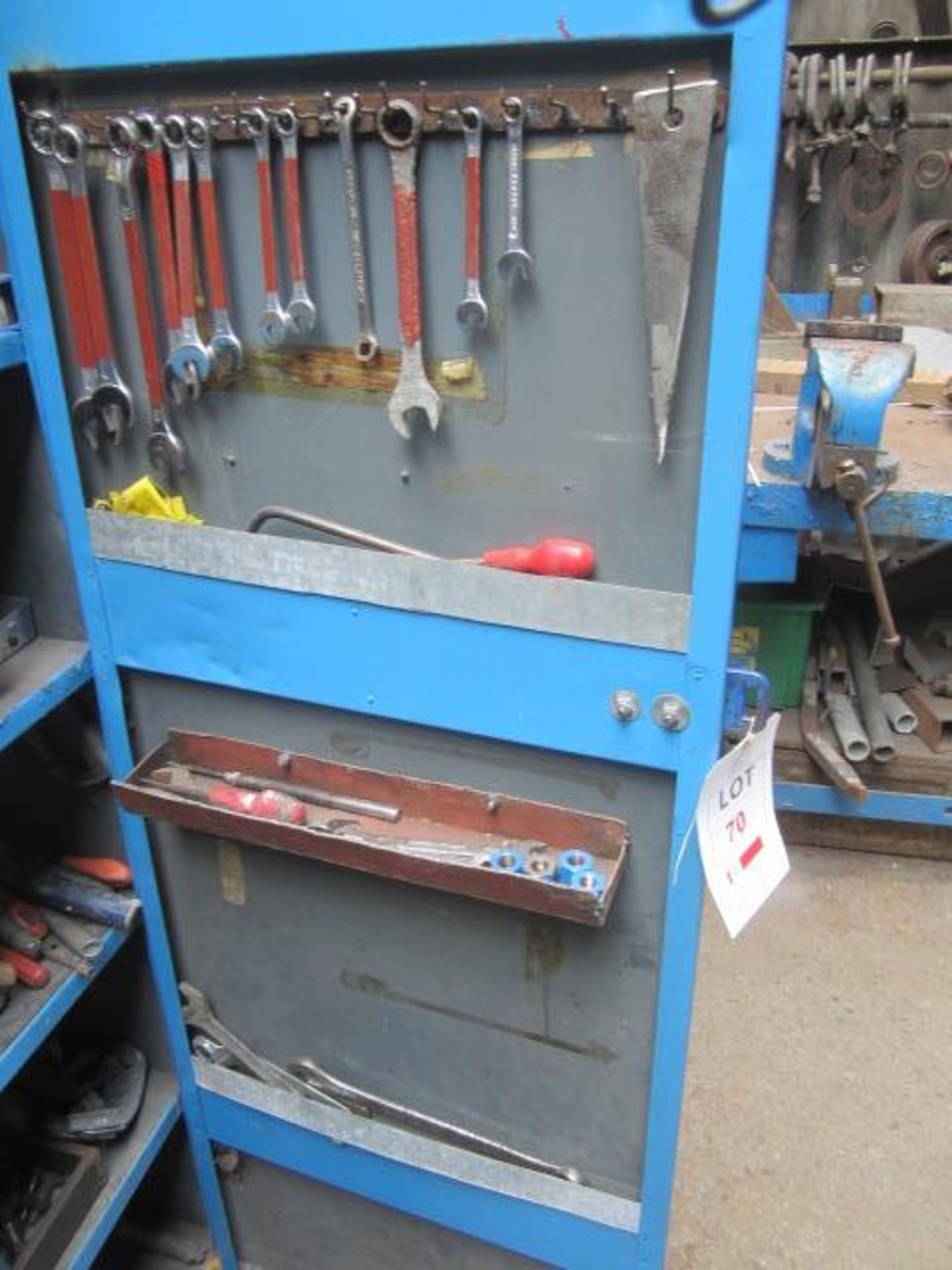 Twin door cabinet and multi door locker, contents to include wrenches, spanners, hand tools, nuts, - Image 7 of 10