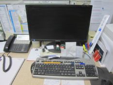 HP ProDesk desktop PC, Samsung flat screen monitor, keyboard, mouse, HP Laserjet Pro MFP M130fn