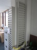 Four metal wall mounted multi shelf leaflet storage racks