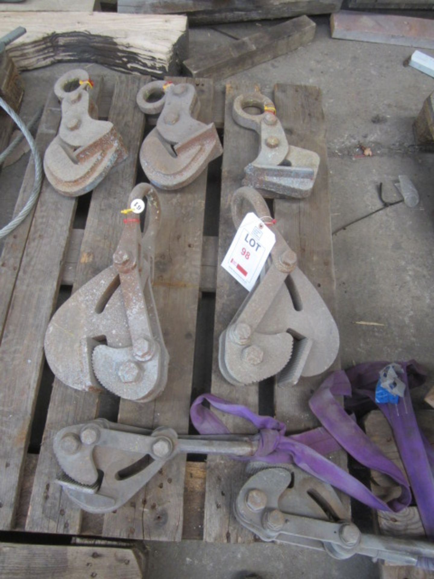 Seven assorted capacity plate lifting clamps NB: The purchaser must ensure a Thorough Examination is