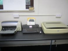 HP Deskjet 9300 printer, Olivetti ET Compact electric typewriter and Epson Expression 1640 XL