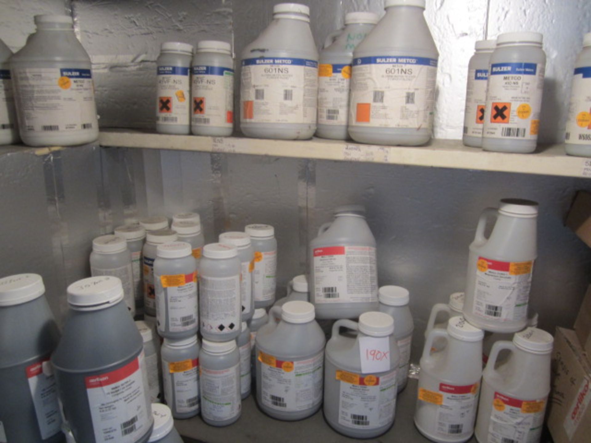 Assorted powders including Oerlikon Nickel/25 Graphite, Nickel Aluminium, Nickel Chromium alloy,