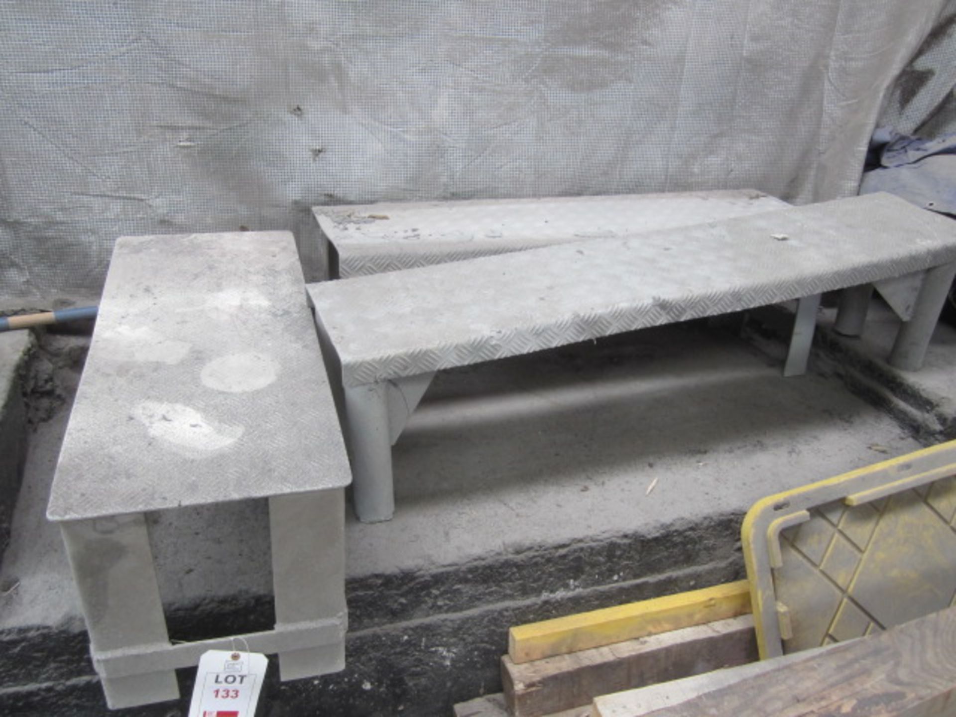 Three steel frame non slip treaded step benches