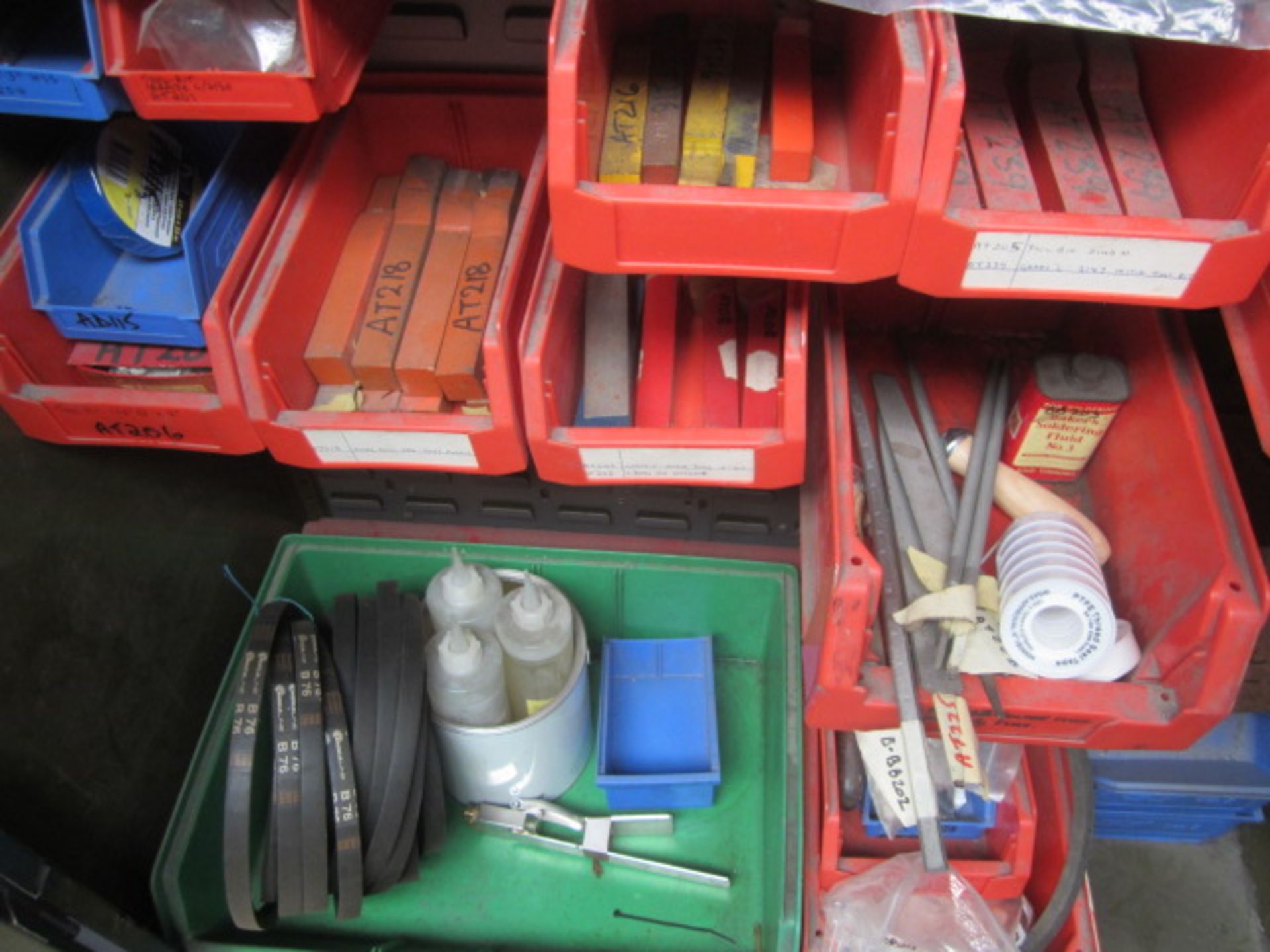 Blue twin door steel storage cabinet and assorted miscellaneous contents to include fuses, cutting - Image 6 of 9