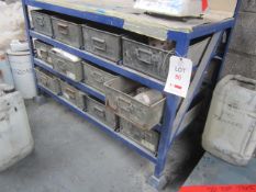 12-bin storage rack and workbench (excludes scales)