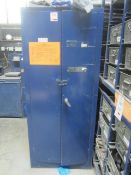 Twin door steel storage cabinet and assorted PPE to include gloves, ear plugs, respiratory