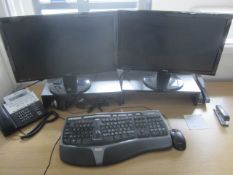 HP Core i5 computer system, 2 x flat screen monitors, keyboard and mouse