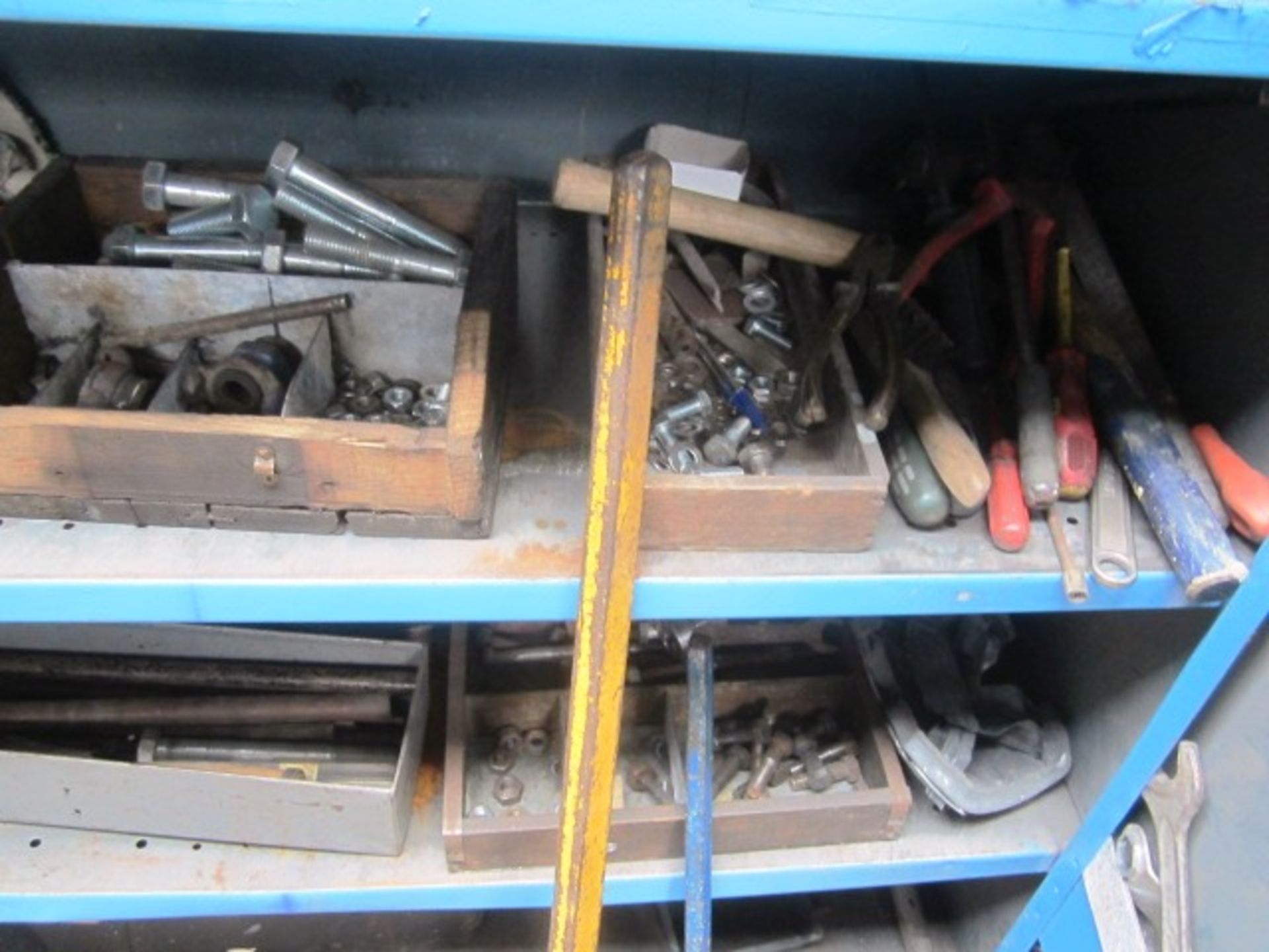 Twin door cabinet and multi door locker, contents to include wrenches, spanners, hand tools, nuts, - Image 2 of 10