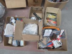 Miscellaneous lot including plastic ties, hand torches, screws, roof cladding screws, wood screws