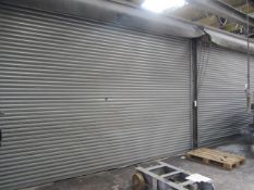 Two steel framed wall mounted, manual operated roller shutter doors (wheel & chain), door dimensions