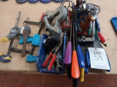 3 various clamps, 3 Irwins saws, Hilka planer, quantity of various hand tools etc.