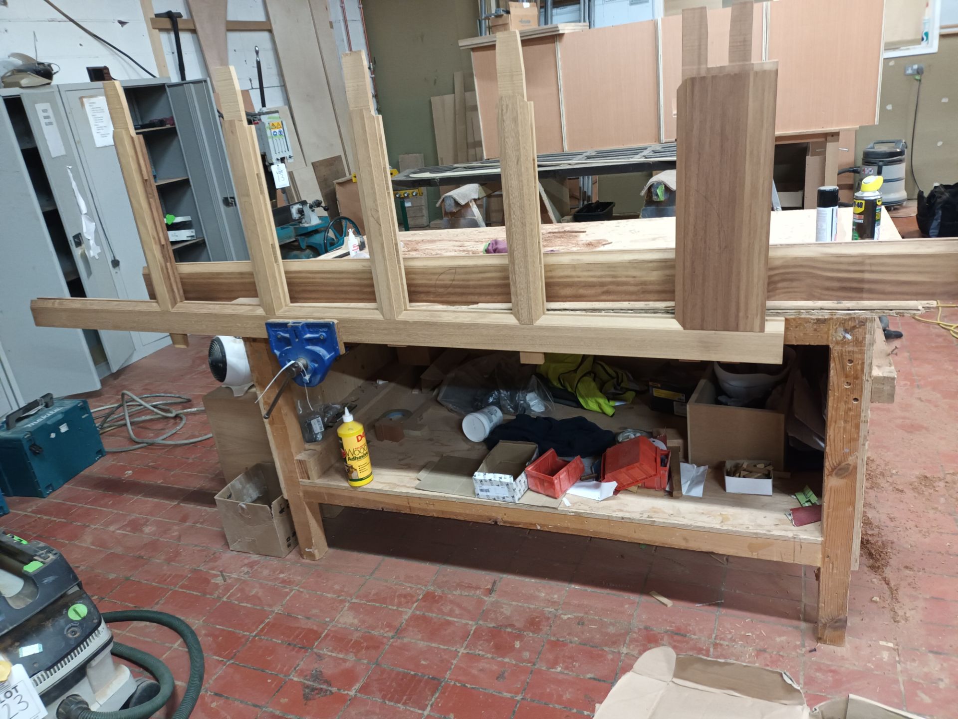 7 x custom-built woodworking benches with fitted vice (excludes bench-top contents) - Image 2 of 4