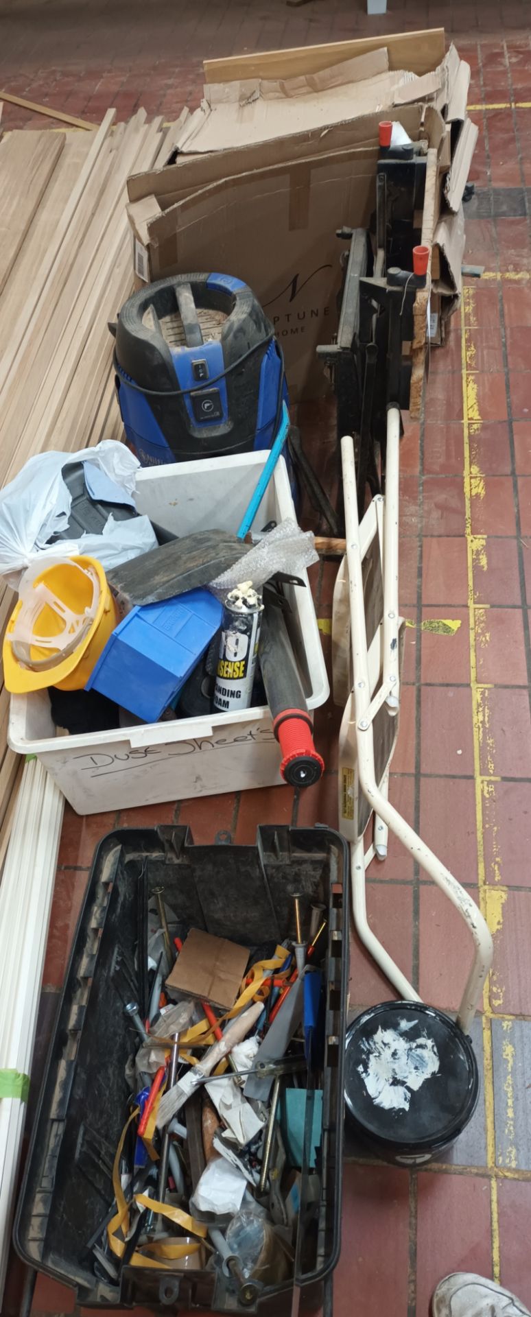 Various workshop items comprising step-ladder, saw bench, various hand tools, four wood drawers - Image 3 of 3