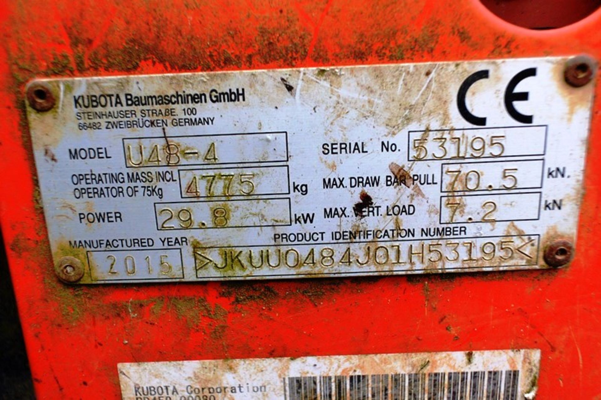Kubota U48-4 rubber tracked 5 ton digger/mini excavator, serial no. 53195 (2015), Product ID No. - Image 13 of 16