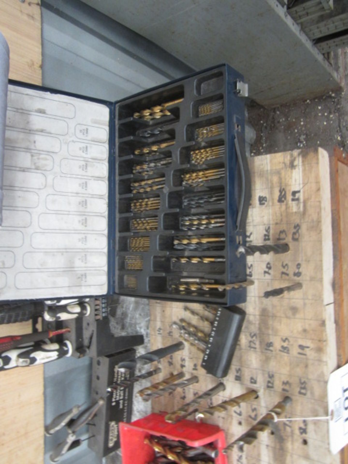 Metal multi bin storage rack and timber cabinet with contacts including drill bits, reamers, - Image 11 of 13