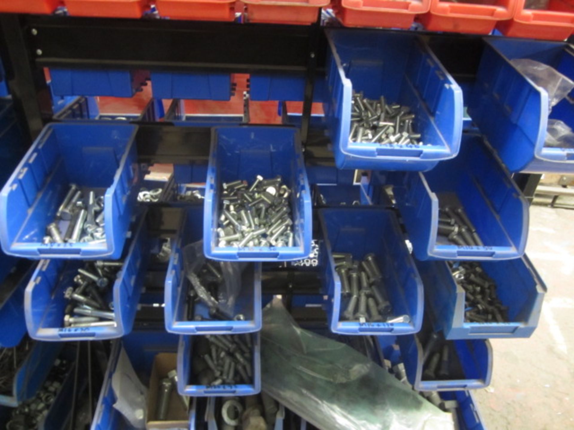 Two mobile multi bin storage racks with contents including bolts, washers, nuts, screws, threaded - Image 4 of 10