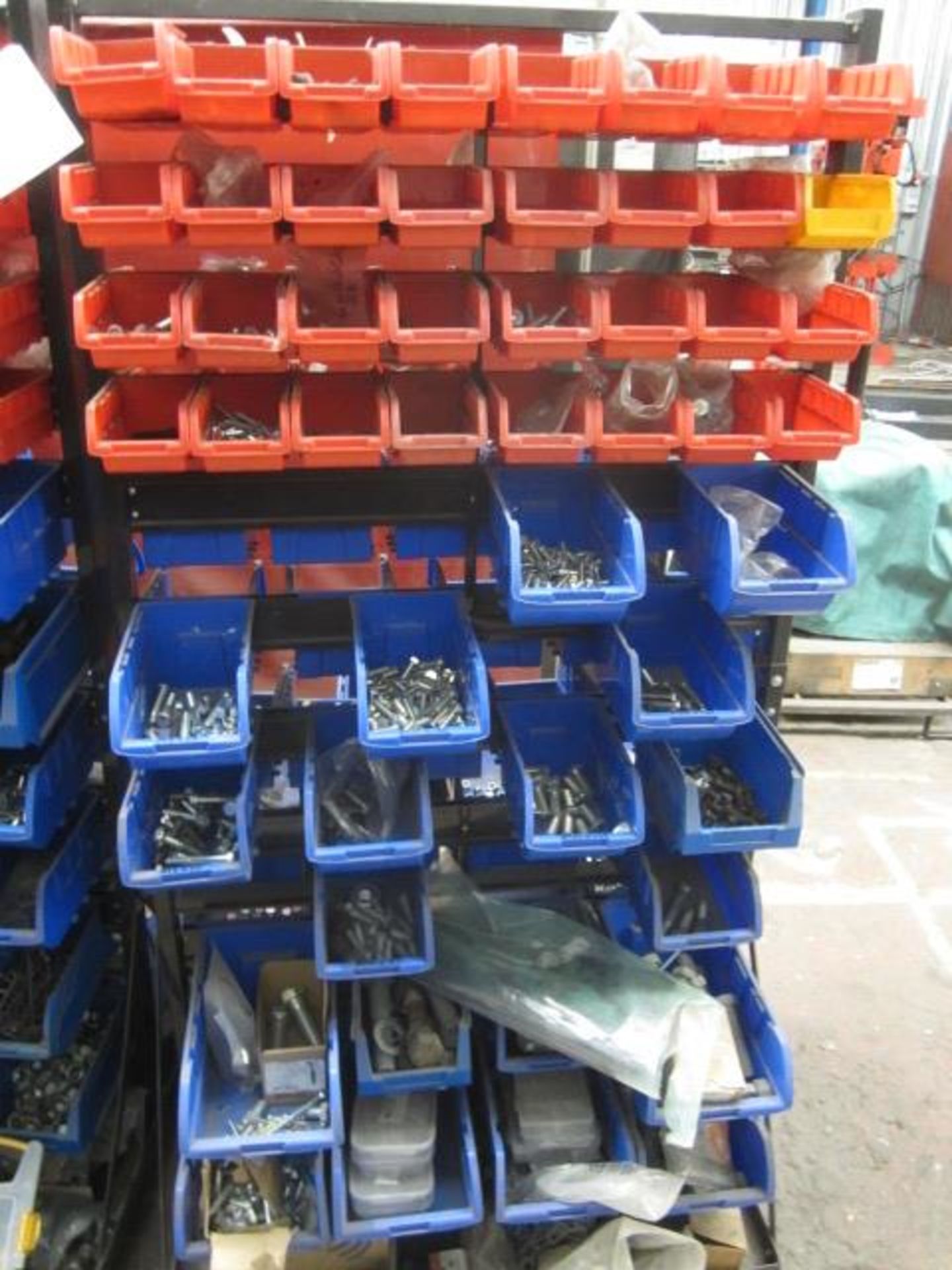 Two mobile multi bin storage racks with contents including bolts, washers, nuts, screws, threaded - Image 2 of 10
