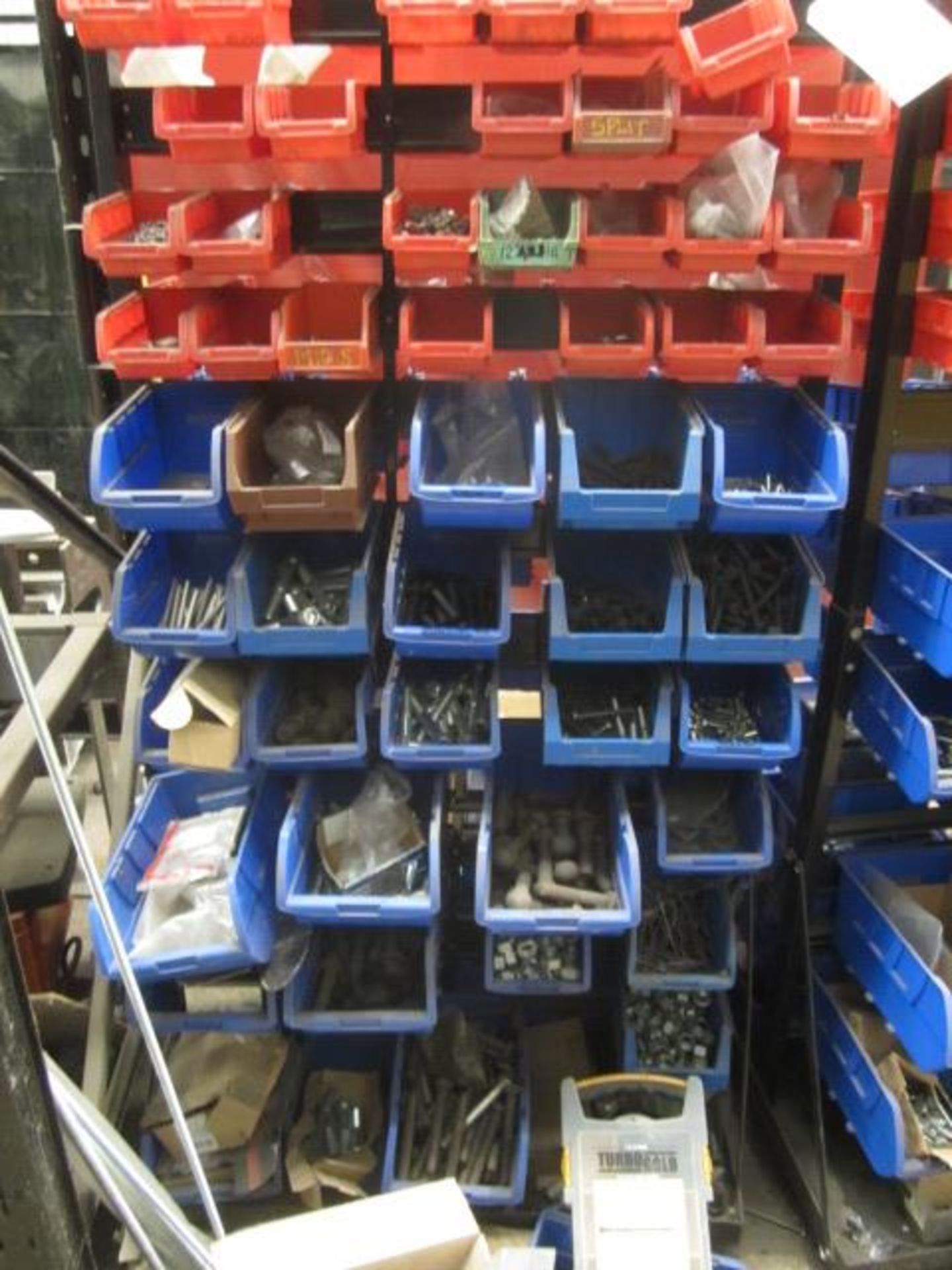 Two mobile multi bin storage racks with contents including bolts, washers, nuts, screws, threaded - Image 6 of 10