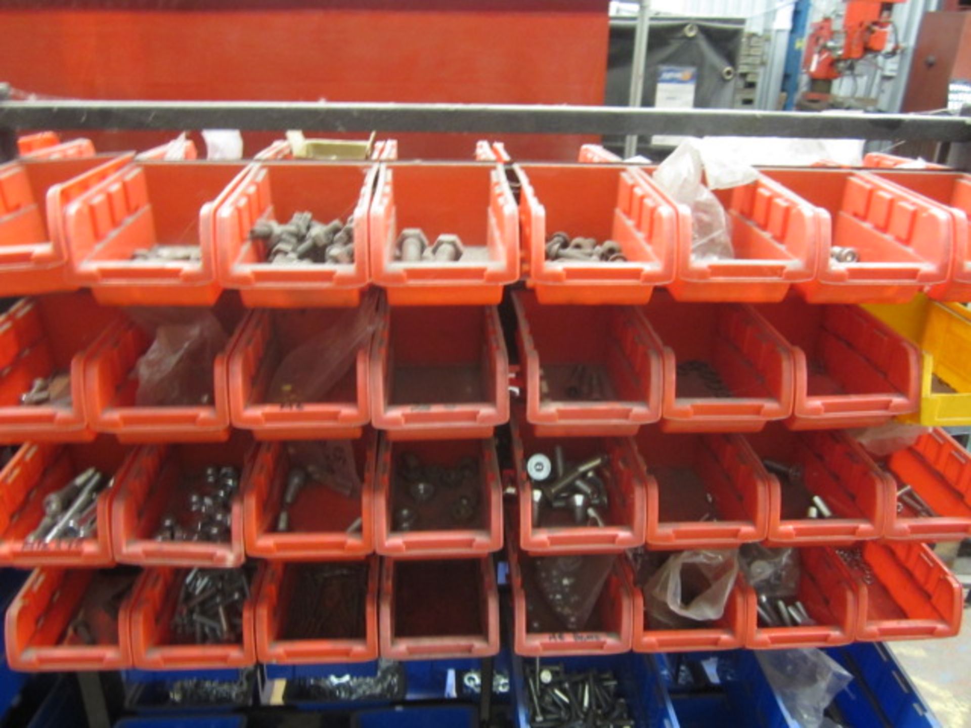 Two mobile multi bin storage racks with contents including bolts, washers, nuts, screws, threaded - Image 3 of 10