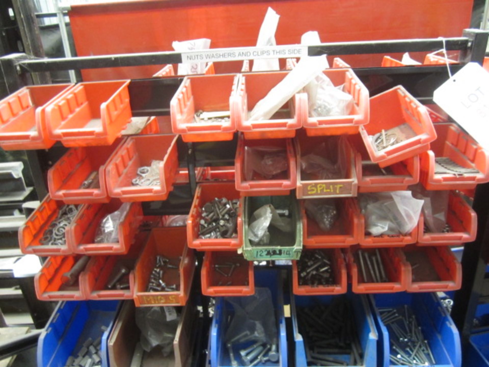 Two mobile multi bin storage racks with contents including bolts, washers, nuts, screws, threaded - Image 7 of 10