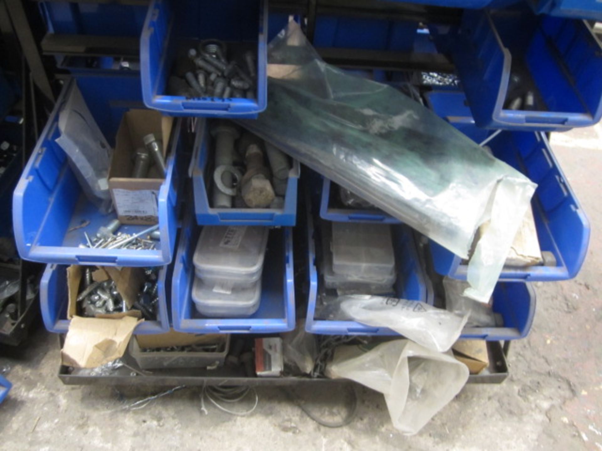 Two mobile multi bin storage racks with contents including bolts, washers, nuts, screws, threaded - Image 5 of 10