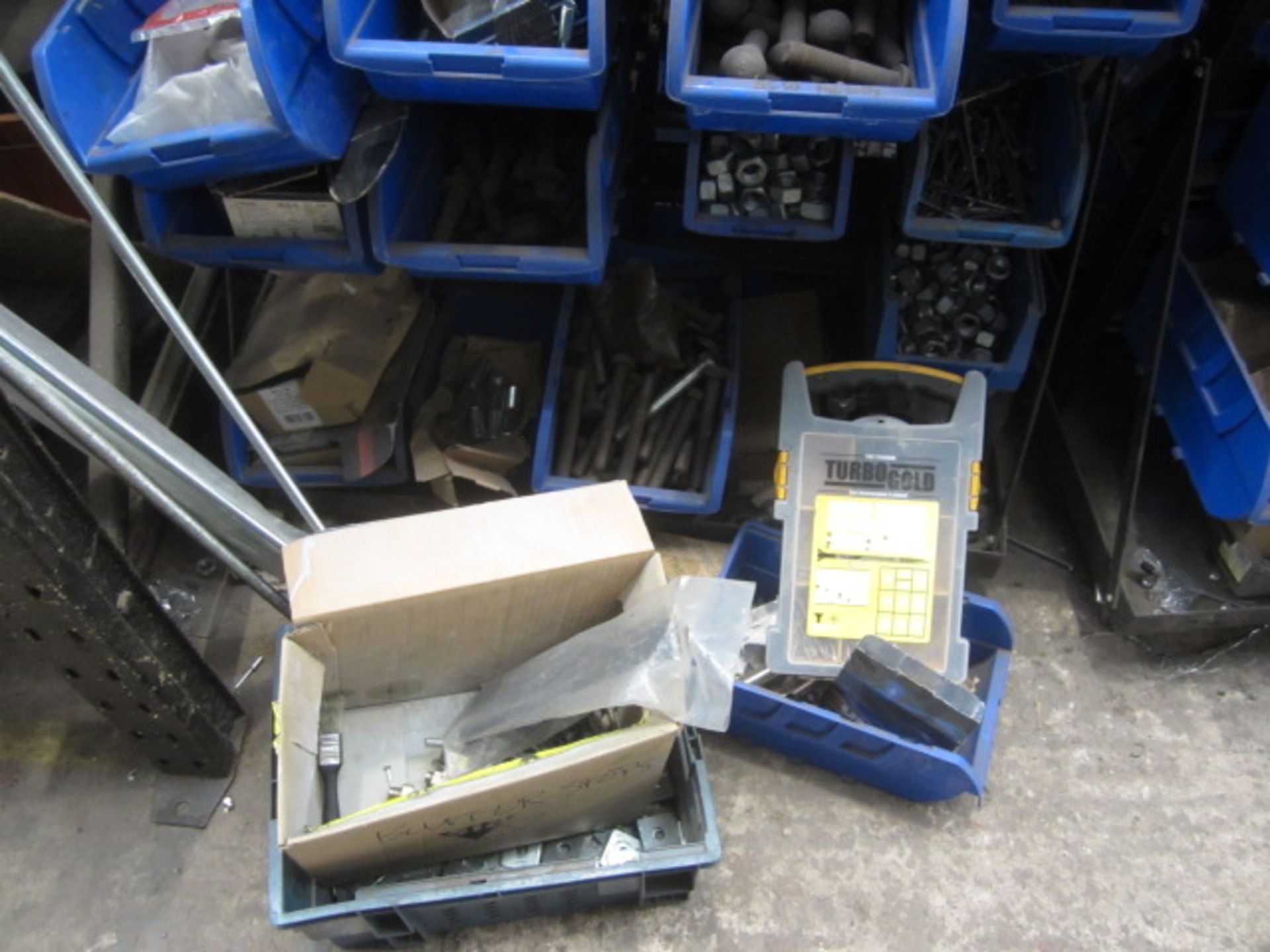 Two mobile multi bin storage racks with contents including bolts, washers, nuts, screws, threaded - Image 9 of 10