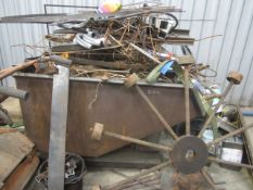 Forklift tipping skip with contents of scrap metal, as lotted - please refer to auction images
