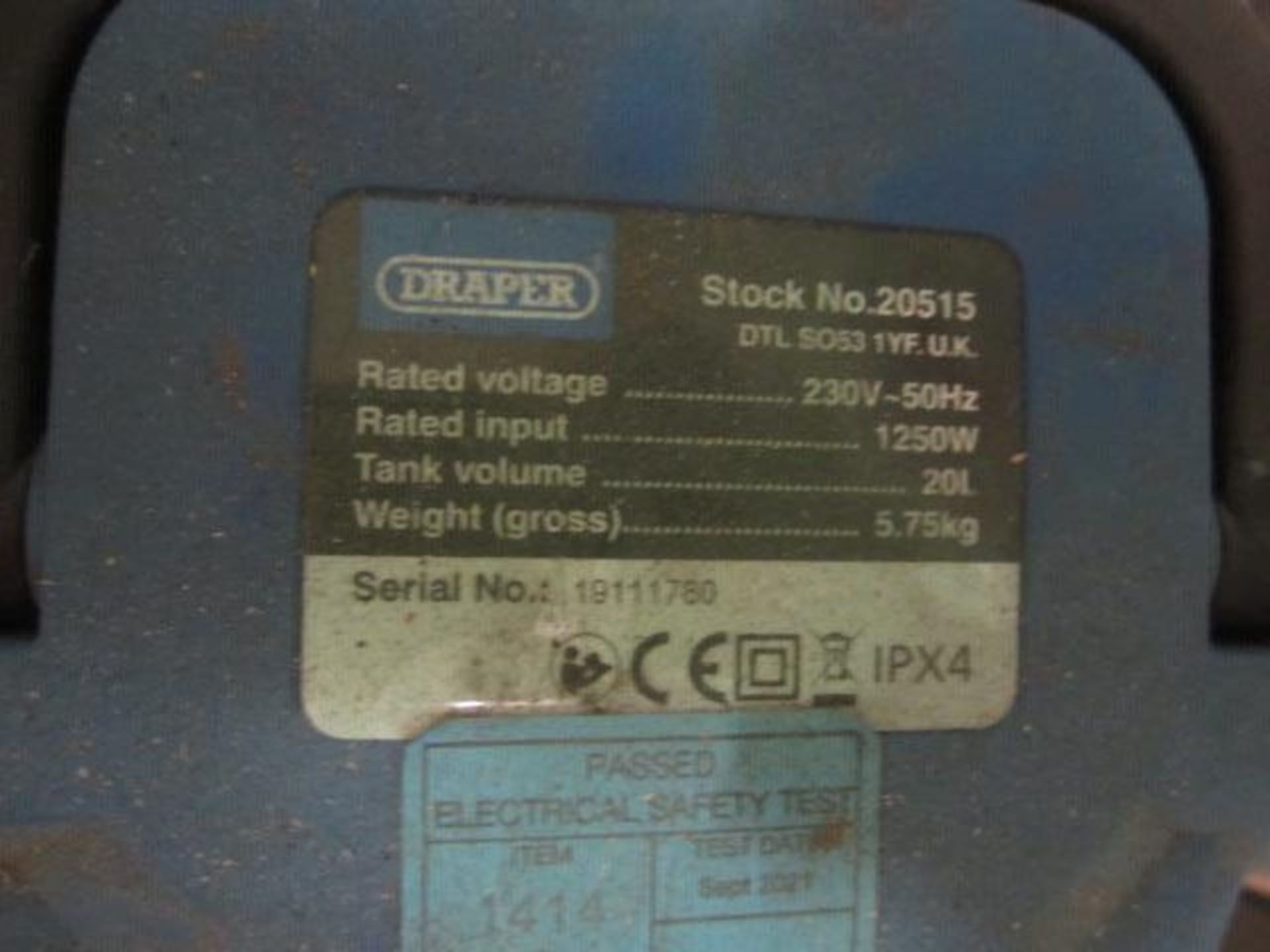 Draper vacuum, model DTL S053IYF, 240v - Image 2 of 3