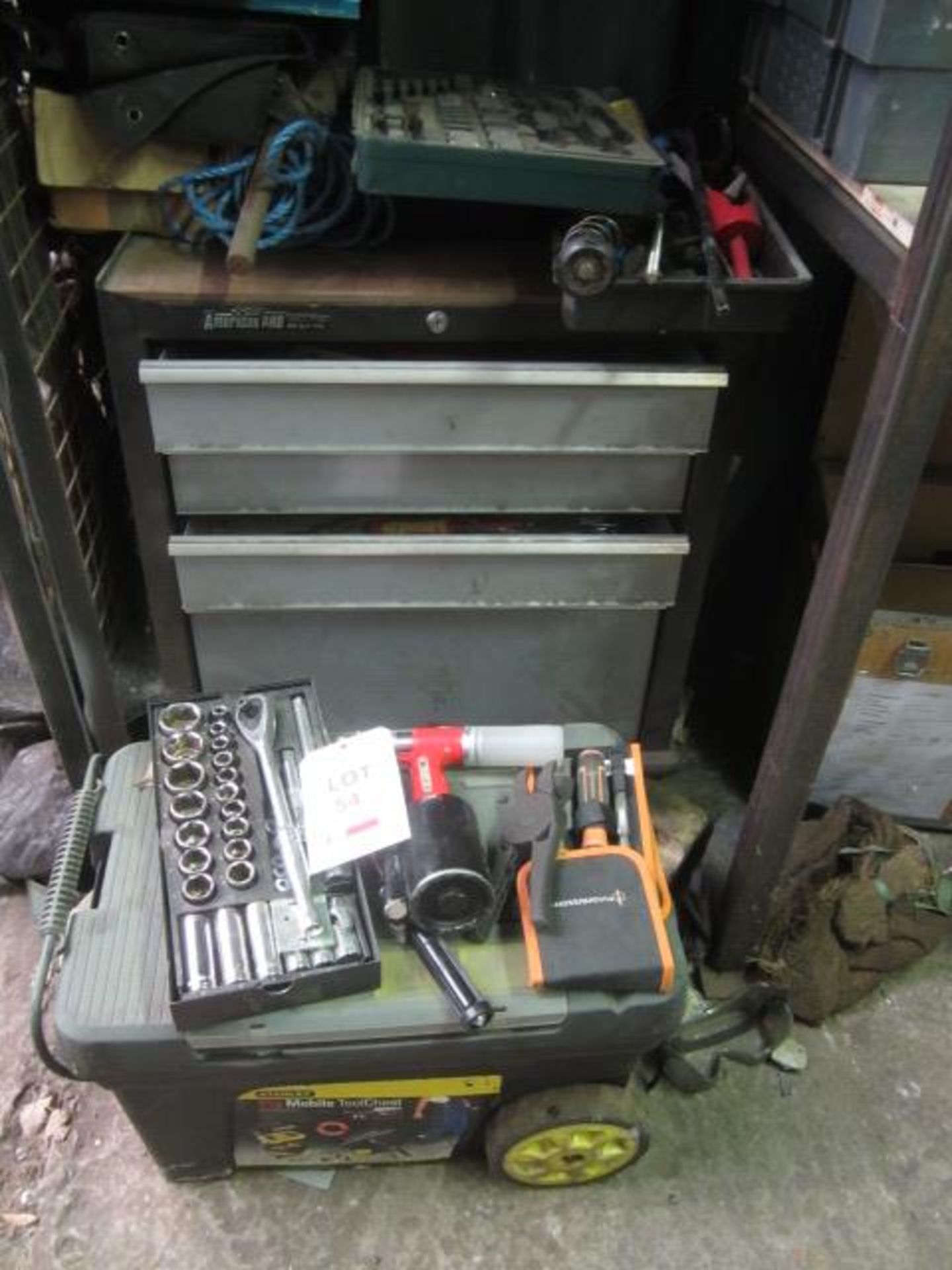 American Pro 4 drawer tool cabinets with contents of assorted hantools, drill bits, chisels,